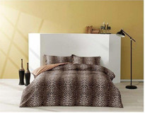Taç Pamuk Saten Dört Mevsim 200 x 220 cm Leopar Çift Kişilik Nevresim Takımı Kahverengi