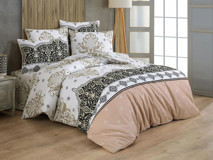 Çeyiz Diyarı Ranforce Dört Mevsim 195 x 220 cm Osmanlı Çift Kişilik Nevresim Takımı Bej Siyah