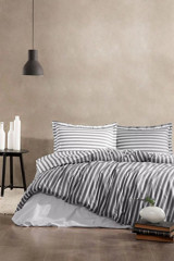 Özdilek Pamuk Kışlık 200 x 220 cm Çizgili Çift Kişilik Nevresim Takımı Antrasit