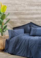Cotton Box Ranforce Dört Mevsim 200 x 220 cm Bordür Çift Kişilik Nevresim Takımı Mavi