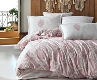 Clasy Ranforce Dört Mevsim 200 x 220 cm Şal Desen Çift Kişilik Nevresim Takımı Pembe