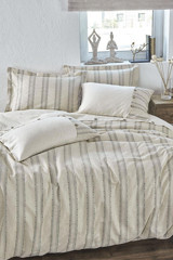 Ecocotton Keten Dört Mevsim 200 x 220 cm Şeritli Çift Kişilik Nevresim Takımı Yeşil