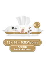 Pure Baby Organik Pamuklu 90 Yaprak 24'lü Paket Islak Havlu