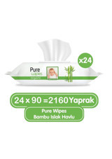 Pure Baby Organik Bambu Özlü 90 Yaprak 24'lü Paket Islak Mendil