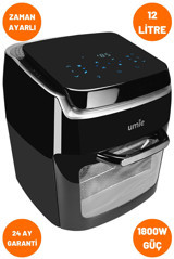 Umie AF12 Airfryer Tek Hazneli Izgara Yapan Led Ekranlı Sıcak Hava Fritözü Siyah