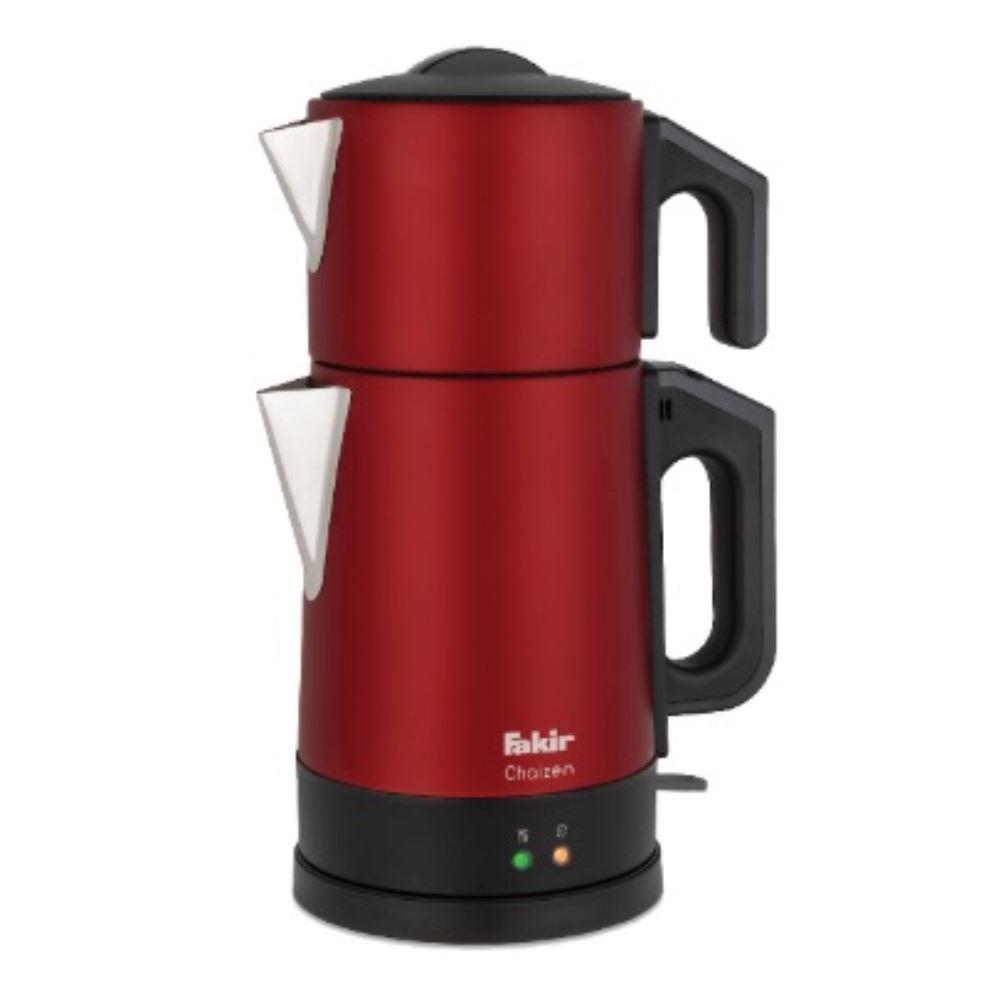 Evia Ladem Çelik Demlikli 1800 W Işıklı Çelik Gövdeli Kırmızı Retro Çay Makinesi