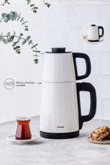 Karaca Tea Break Çelik Demlikli 1650 W Çelik Gövdeli Krem Çay Makinesi