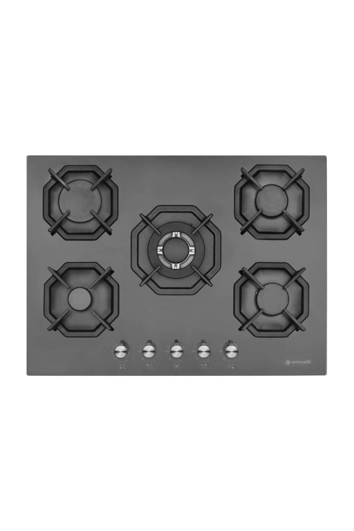 Eminçelik EC-AH 2250 BW BG70 SNG Siyah Cam 5 Gözlü Wok Gözlü Gazlı Ankastre Ocak