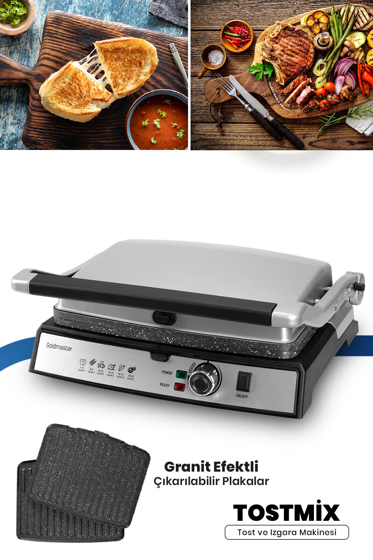 Goldmaster Tostmix 6 Dilim Teflon Çıkarılabilir Plaka 2000 W Izgara Pembe Tost Makinesi