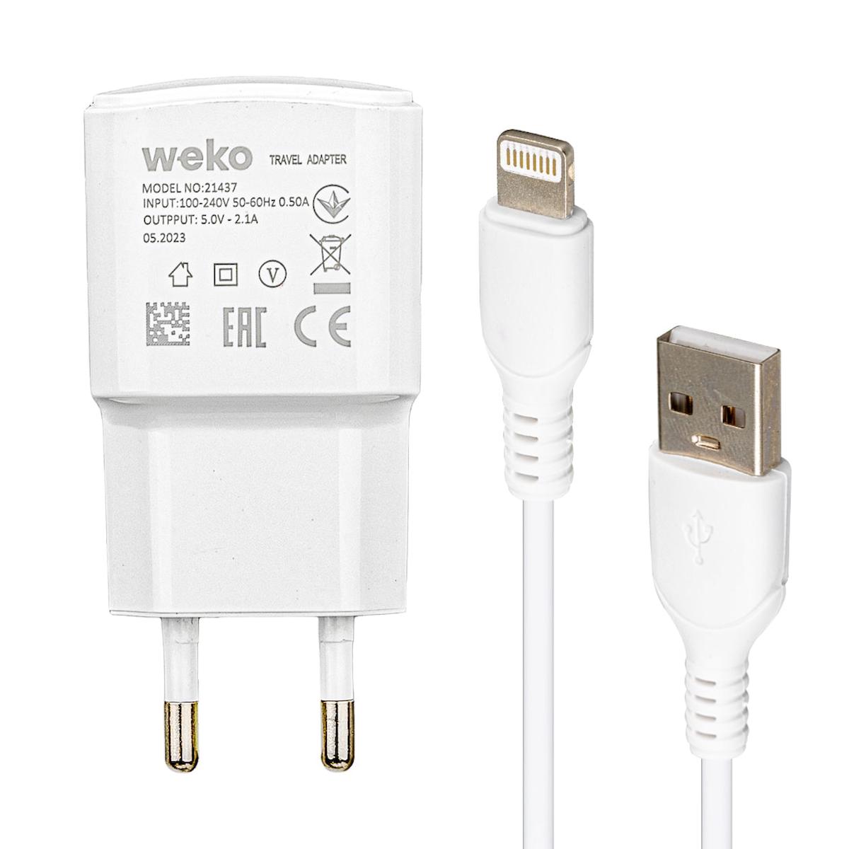 Weko Wk-21437 iPhone Lightning Kablolu 2.1 Amper Hızlı Şarj Aleti Beyaz