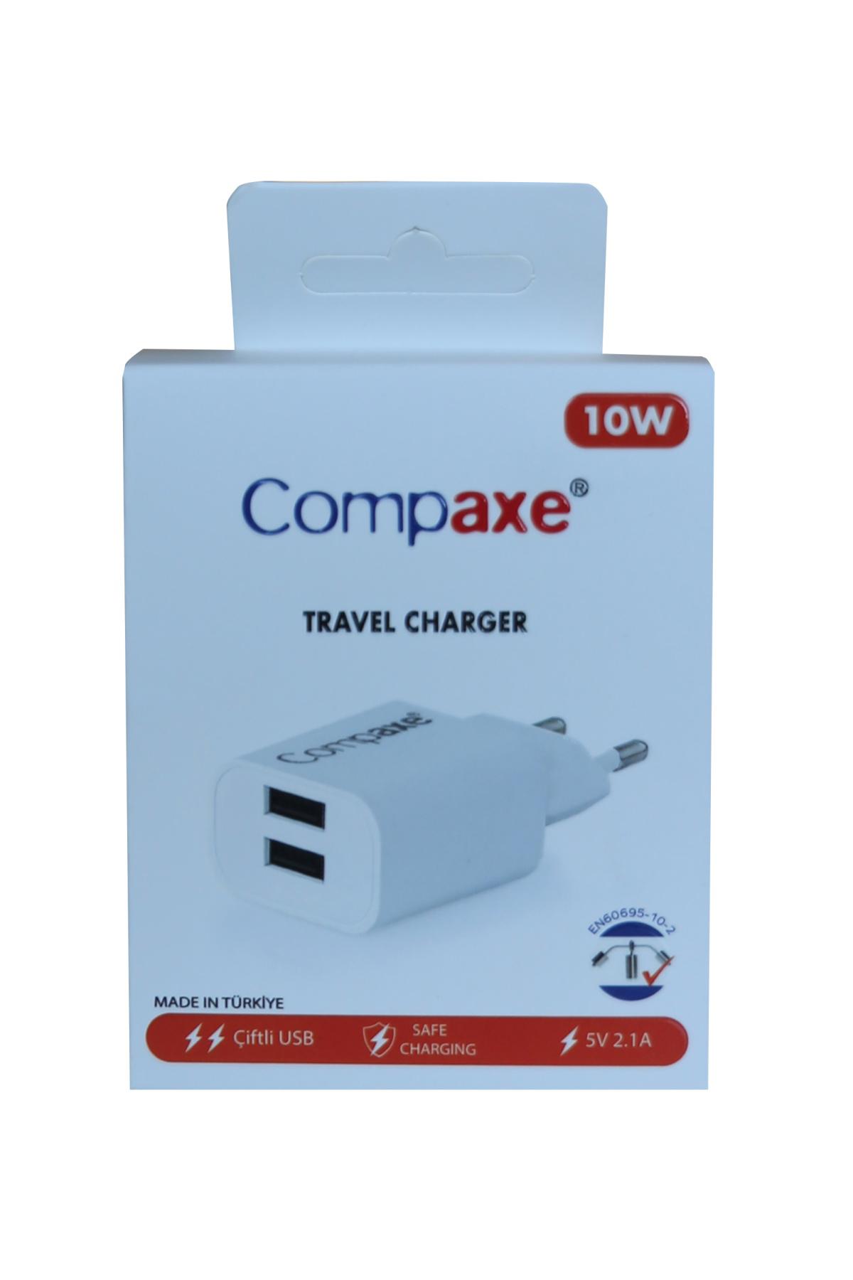 Compaxe CTA-521D Universal USB Kablolu 10 W 2.1 Amper Hızlı Şarj Aleti Beyaz