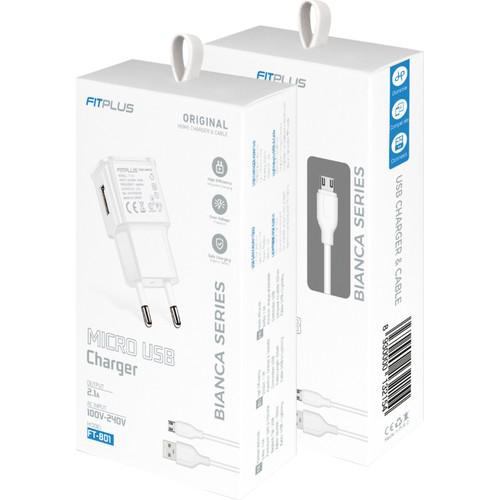 Fitplus Ft-801 Universal Micro USB Kablolu 2.1 Amper Hızlı Şarj Aleti Beyaz
