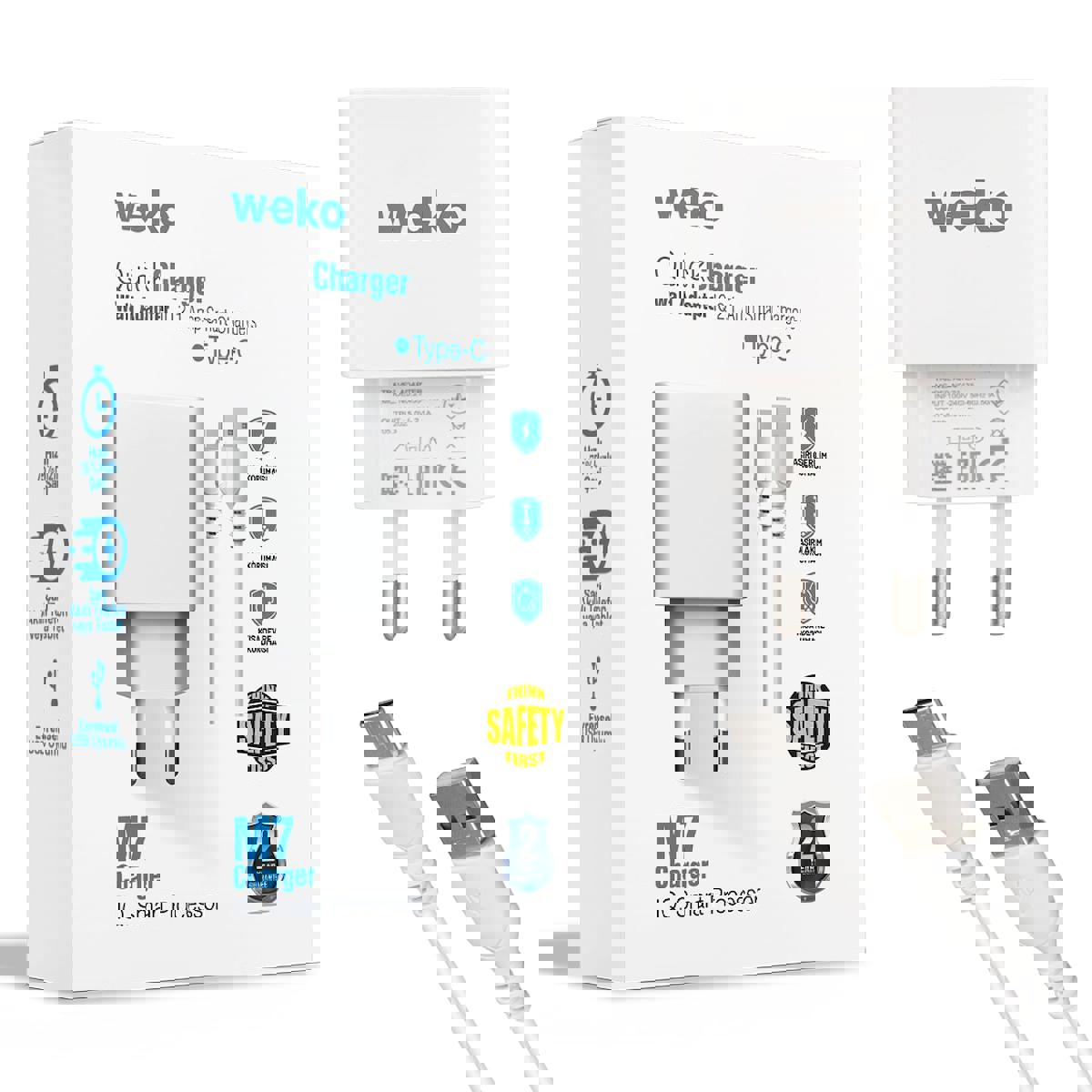 Weko WK-21435 Universal Type-C Kablolu 2.1 Amper Hızlı Şarj Aleti Beyaz