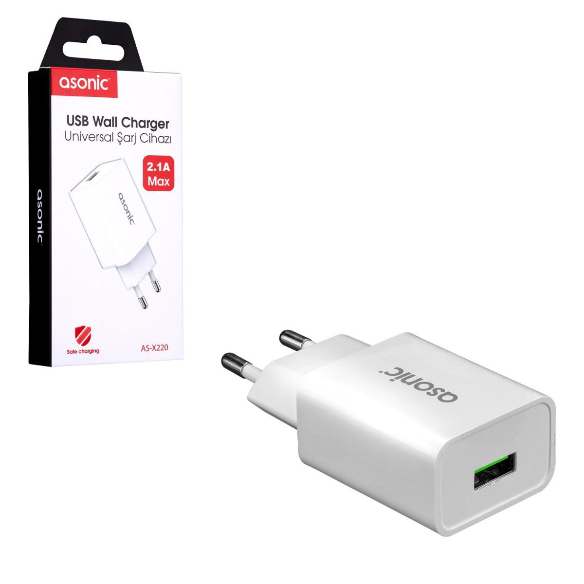 Asonic AS-X220 Universal Kablolu 2.1 Amper Hızlı Şarj Aleti Beyaz