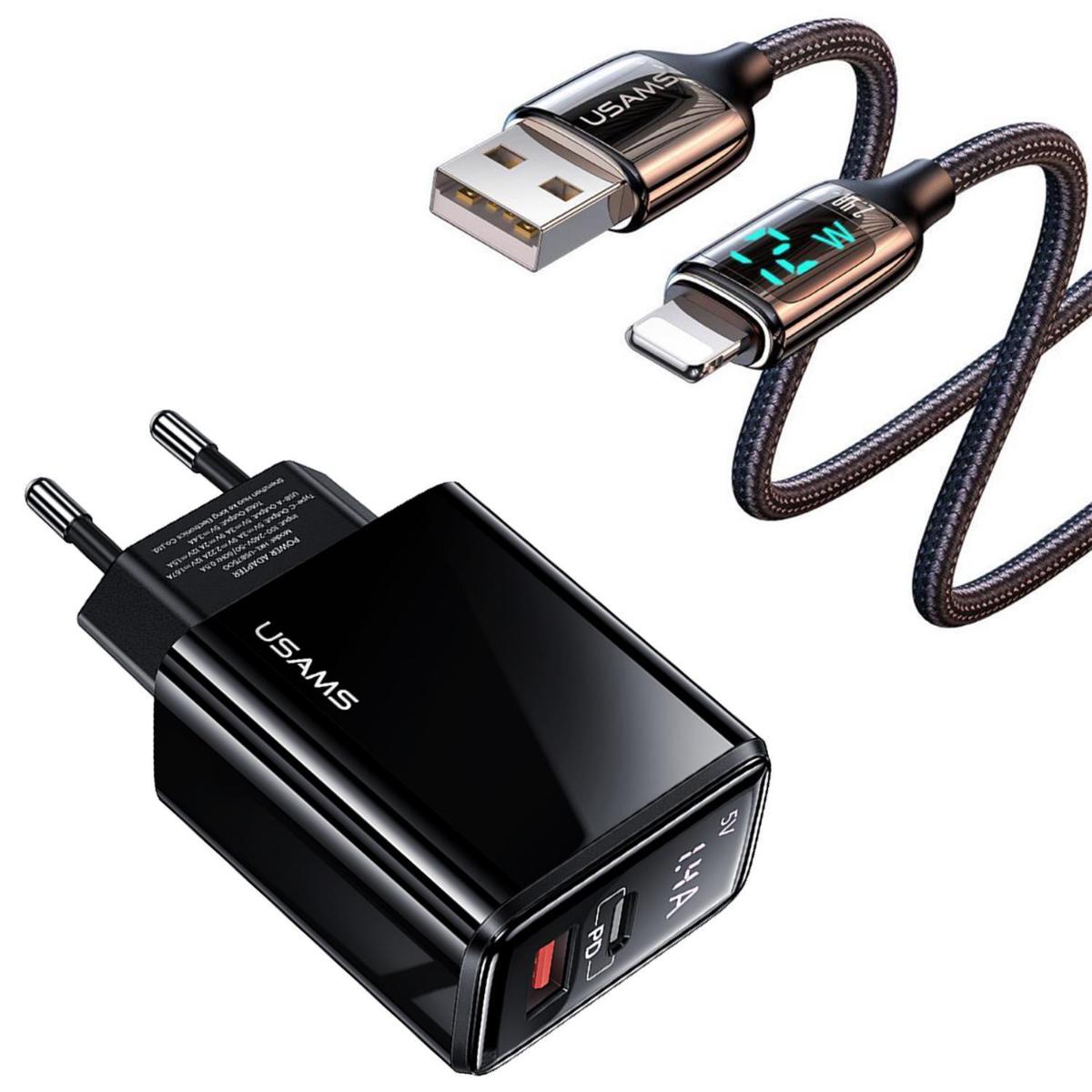 Usams US-CC133 iPhone Lightning Kablolu 20 W Hızlı Şarj Aleti Siyah