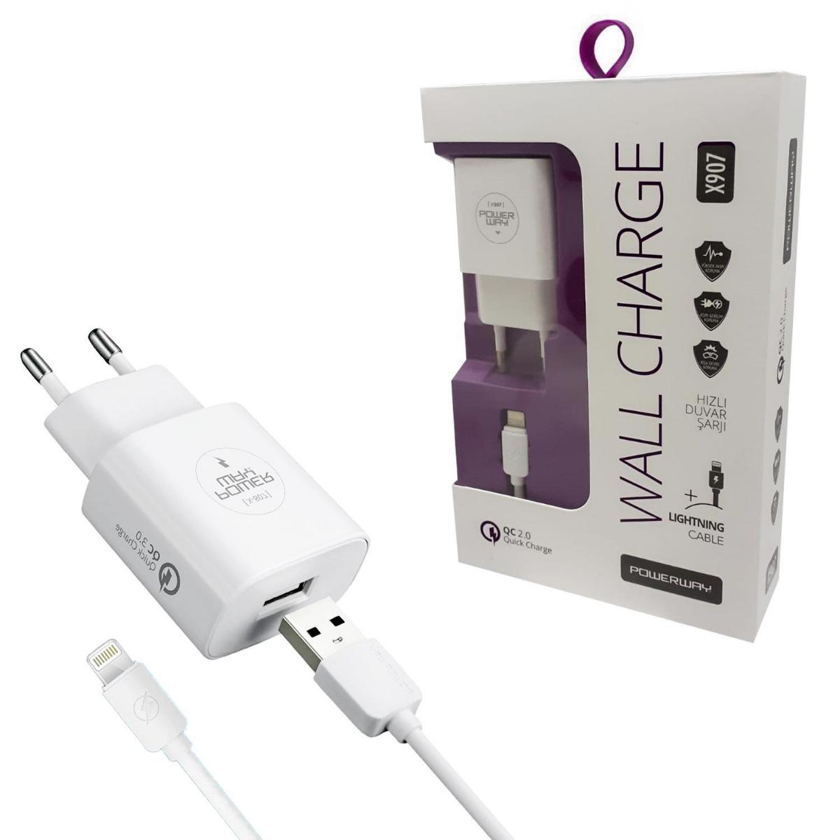 Powerway X-907 iPhone Lightning Kablolu Hızlı Şarj Aleti Beyaz