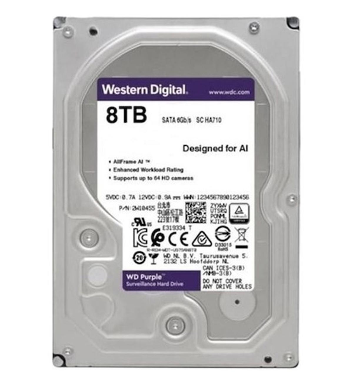 Western Digital WD Purple WD84PURZ 8 TB 3.5 inç 5640 RPM 128 MB SATA 3.0 Güvenlik Kamerası Harddisk