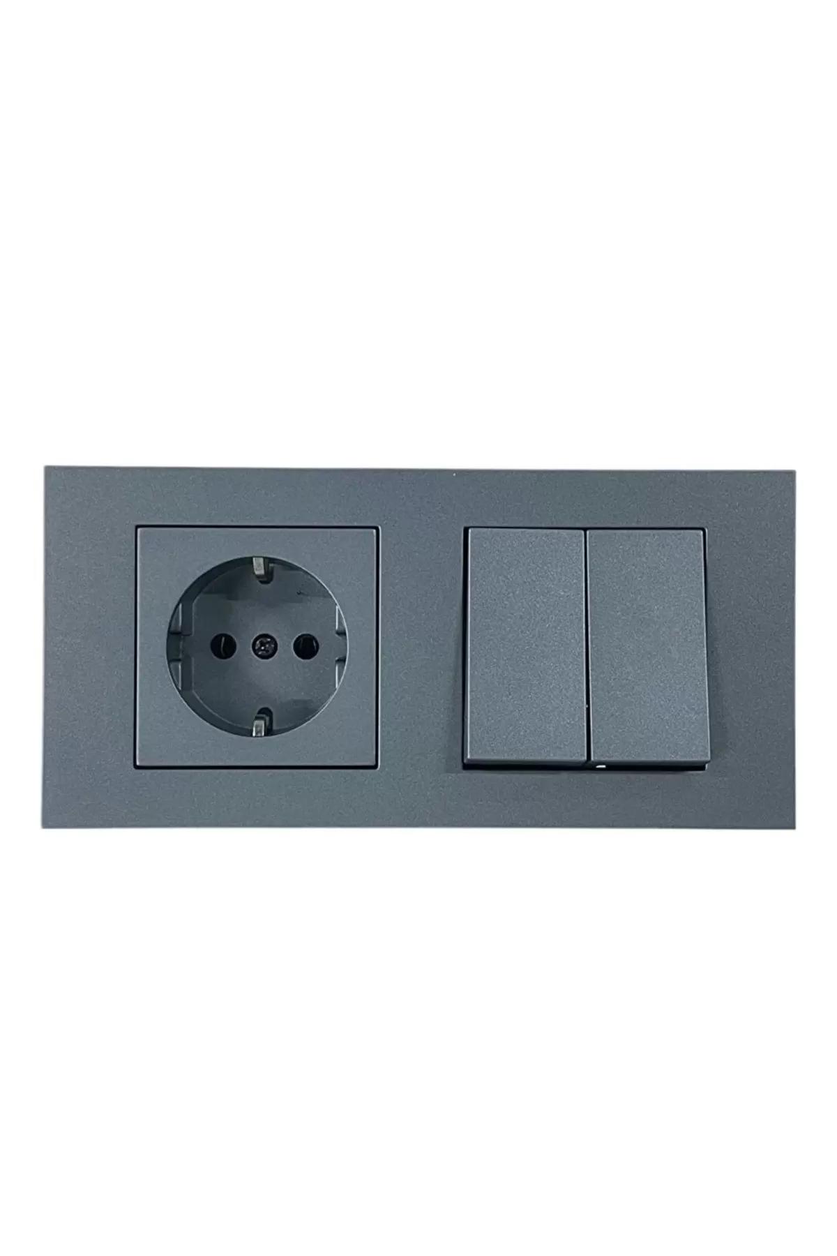 Ovivo Grano Çerçeveli Topraklı Sıva Altı Tekli Elektrik Prizi Füme