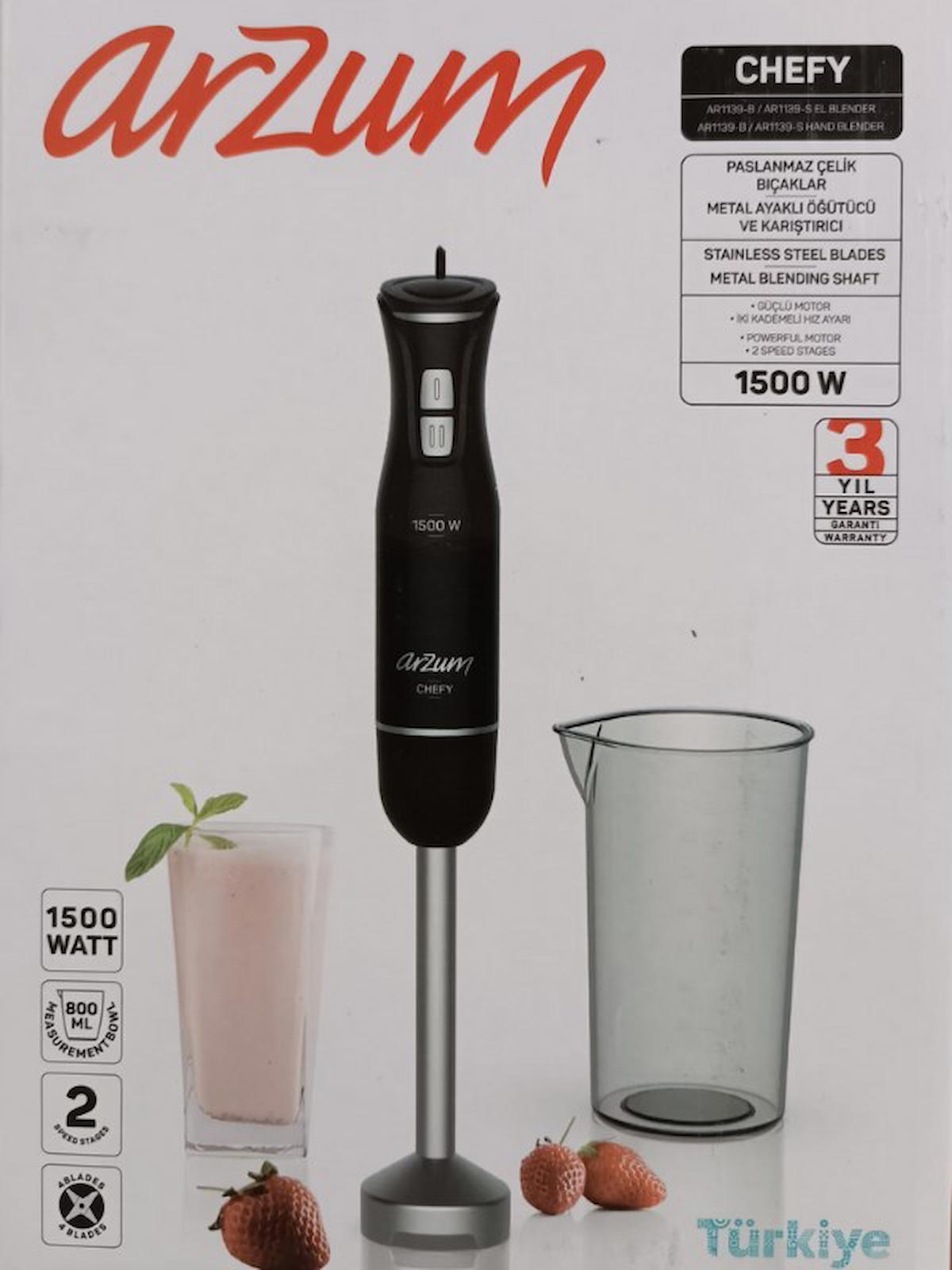 Arzum Ar1139-S 800 ml 4 Bıçaklı El Blender Siyah