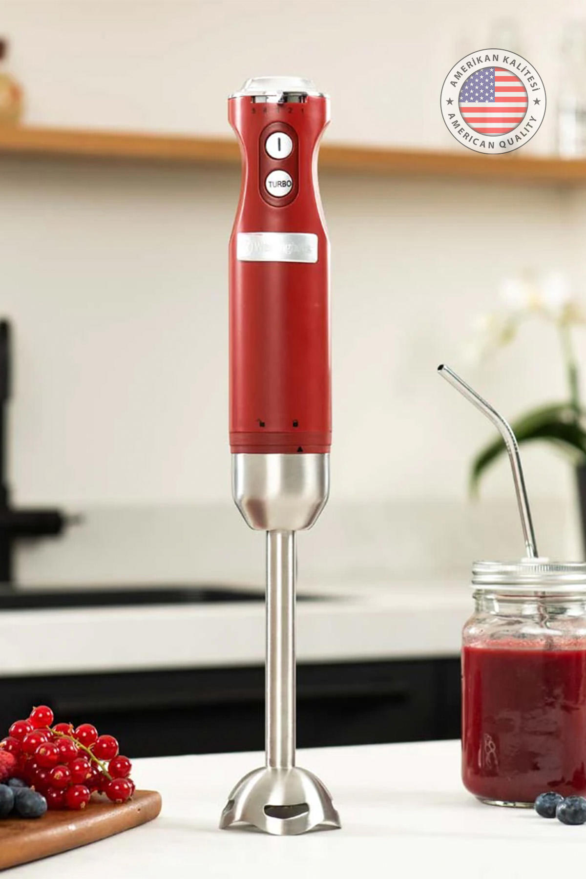 Westinghouse 1.5 lt Turbolu Çift Bıçaklı El Blender Kırmızı