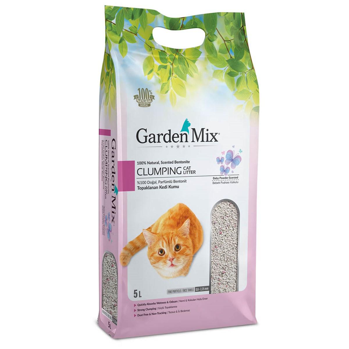 Garden Mix Bebek Pudralı Topaklanan İnce Taneli Bentonit Kedi Kumu 5 lt