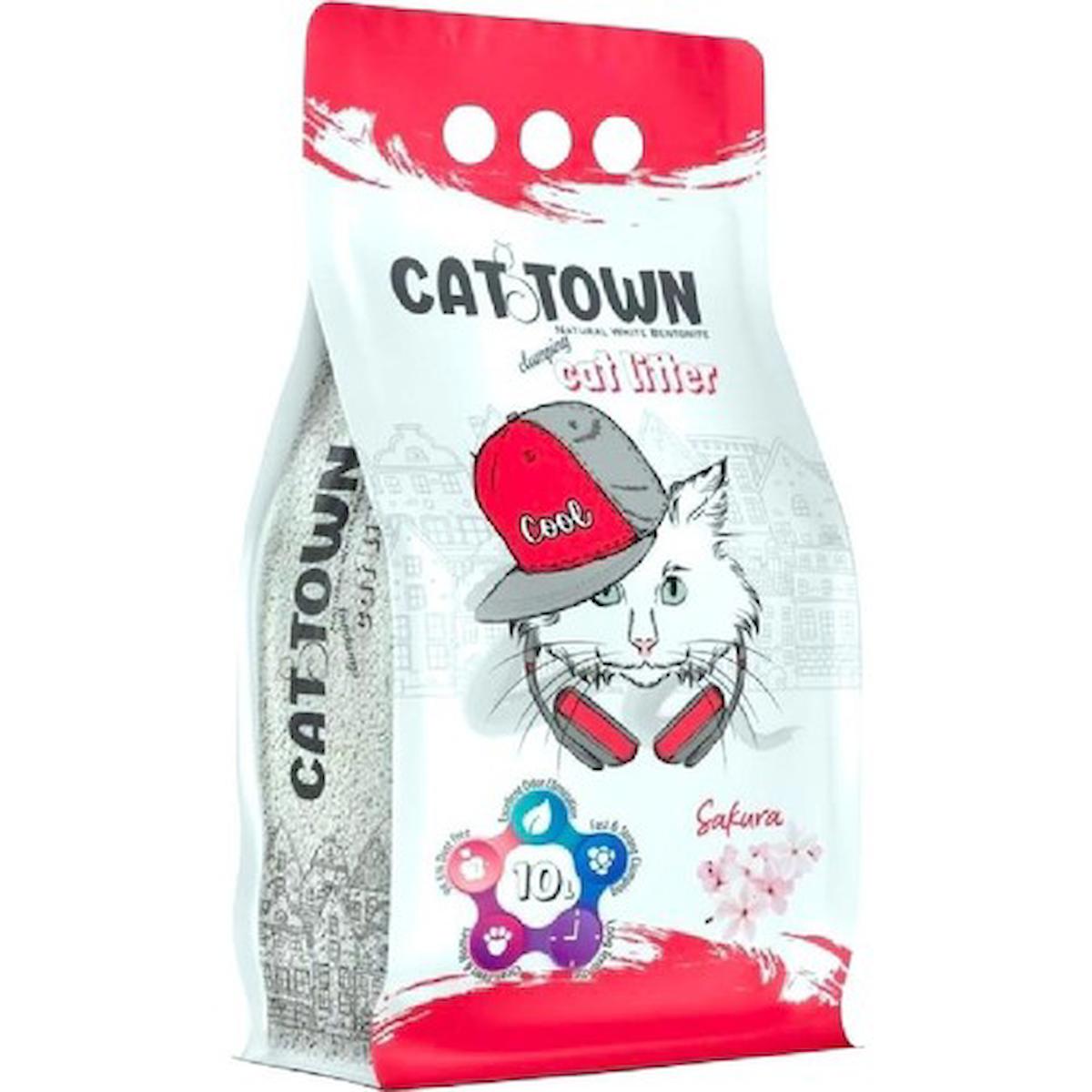 Cat Town Sakura Çiçeği Kokulu Topaklanan İnce Taneli Bentonit Kedi Kumu 10 lt