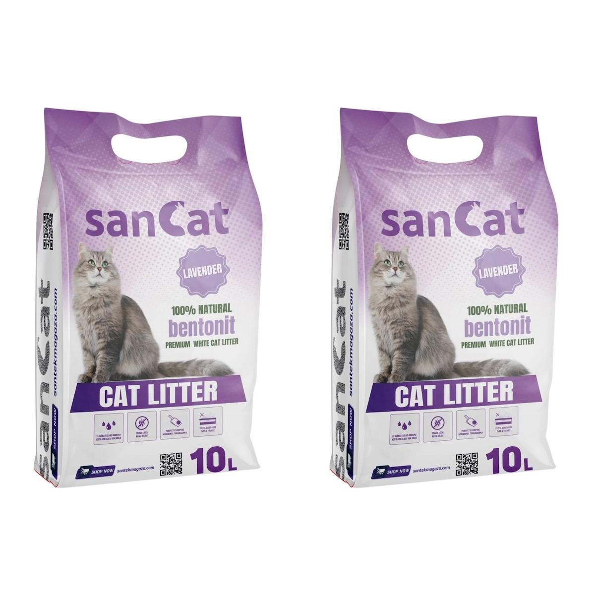 Sancat Lavanta Kokulu Topaklanan İnce Taneli Bentonit Kedi Kumu 2 x 10 lt