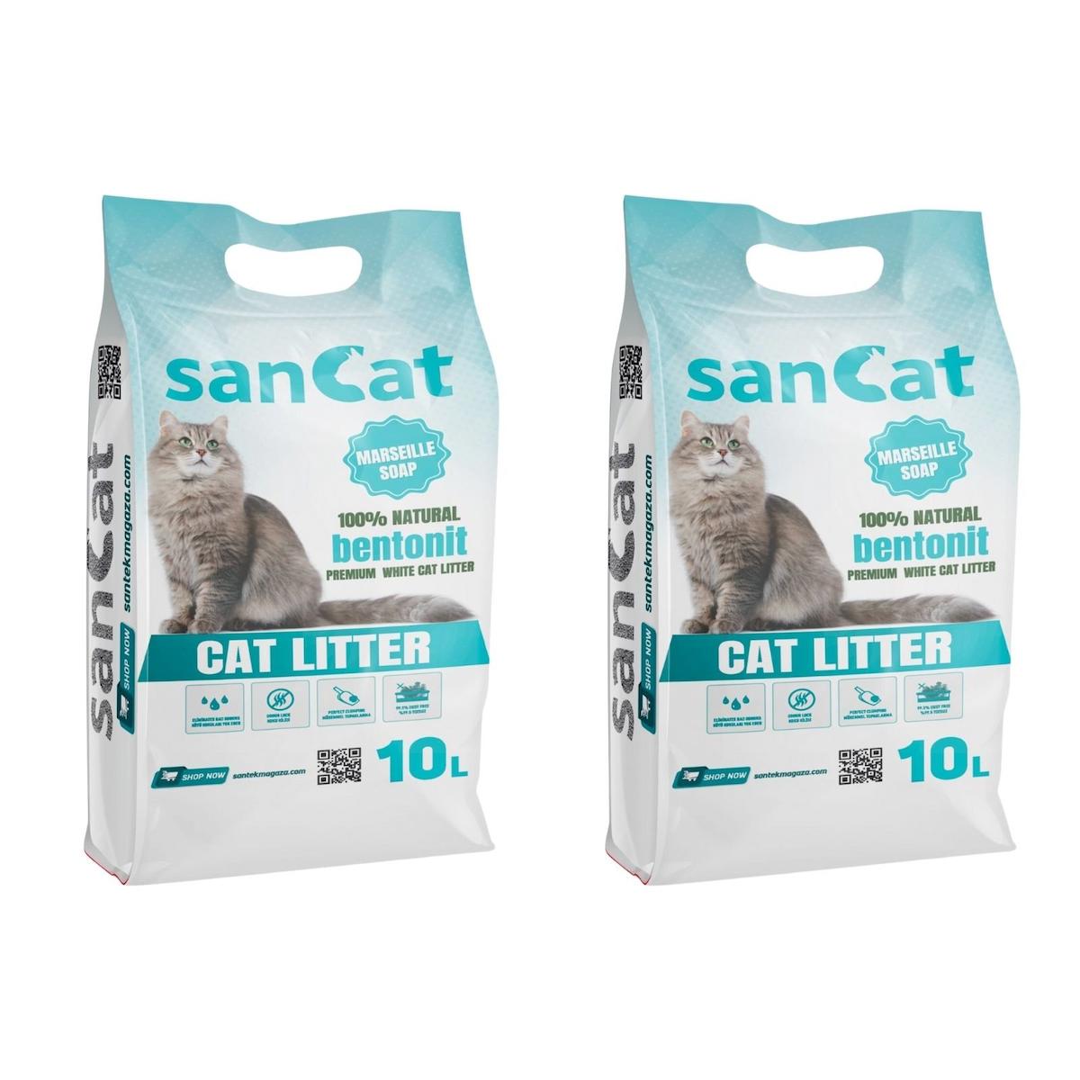 Sancat Marsilya Sabunu Kokulu Topaklanan İnce Taneli Bentonit Kedi Kumu 2 x 10 lt