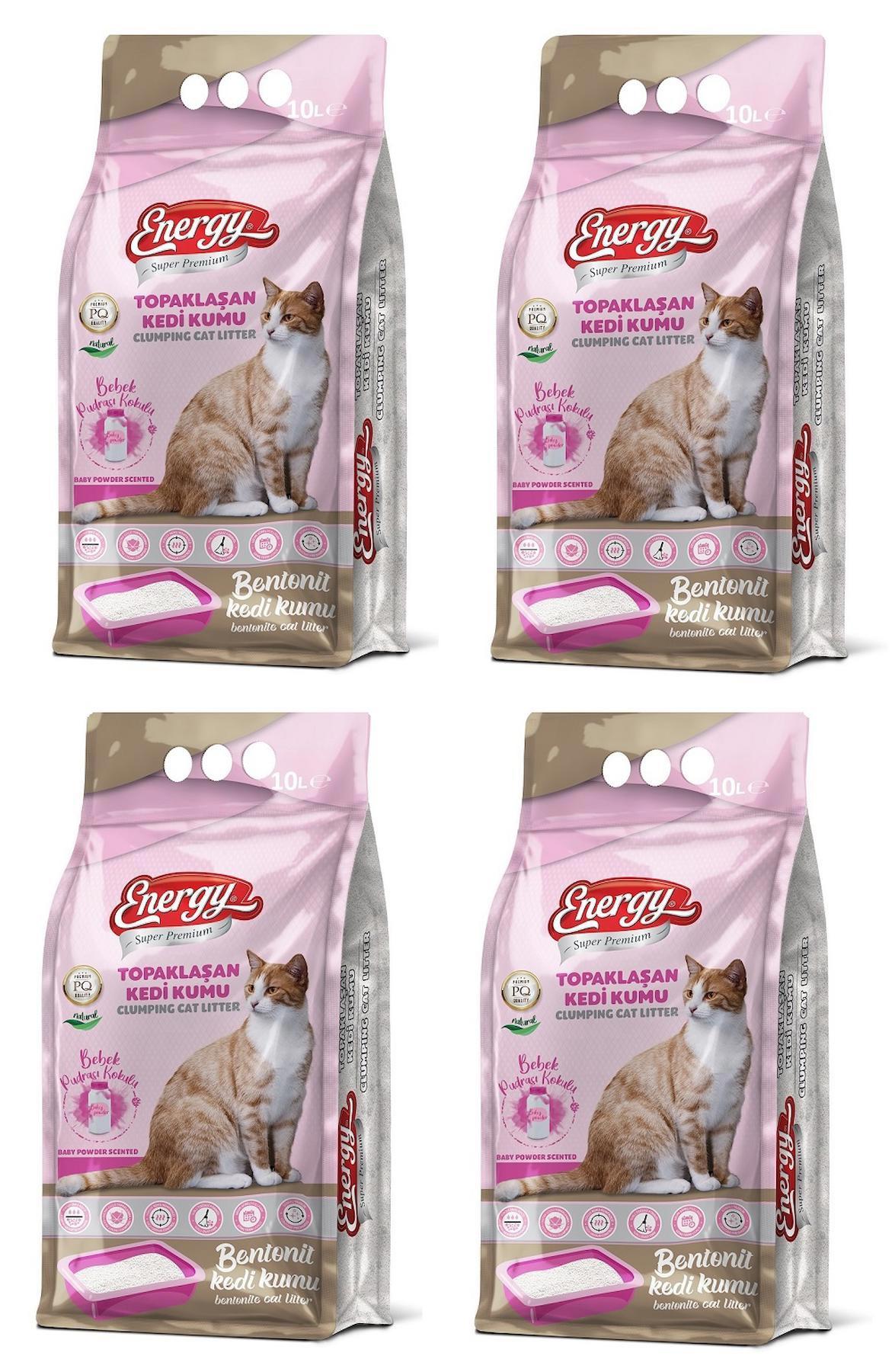 Energy Bebek Pudralı Topaklanan İnce Taneli Bentonit Kedi Kumu 4 x 10 lt