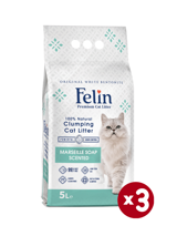 Felin Marsilya Sabunu Kokulu Topaklanan İnce Taneli Bentonit Kedi Kumu 3 x 5 lt