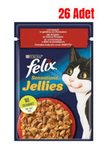 Felix Sensations Jellies Sığır Etli Yetişkin Yaş Kedi Maması 26x85 gr