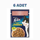 Felix Sensations Jellies Somonlu ve Karidesli Yetişkin Yaş Kedi Maması 6x85 gr