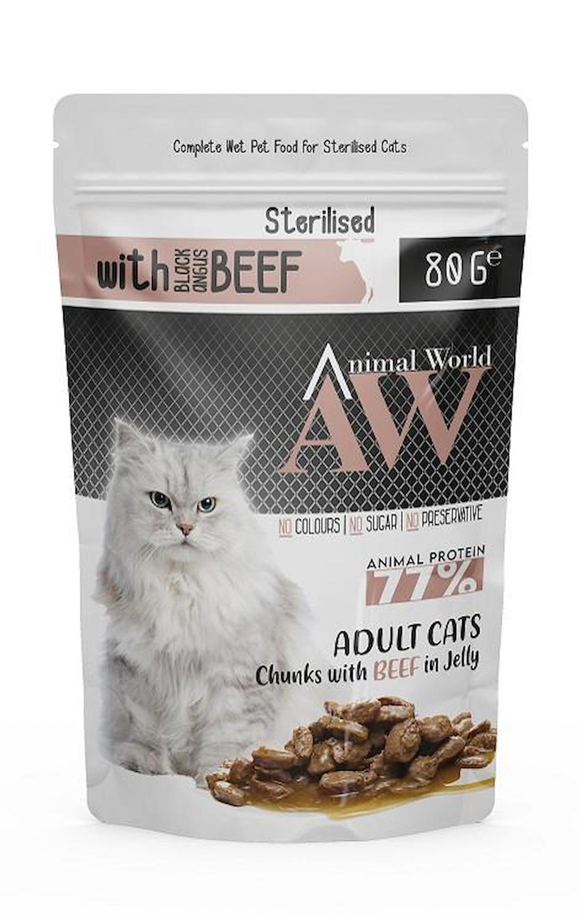 Animal World With Block Angus Beff Kısırlaştırılmış Sığır Etli Jöleli Yaş Kedi Maması 80 gr