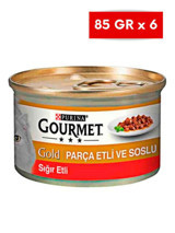 Purina Gold Sığır Etli Parça Etli Soslu Yetişkin Yaş Kedi Maması 6x85 gr