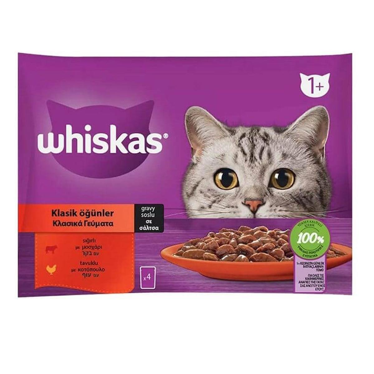 Whiskas Klasik Öğünler Etli Soslu Yetişkin Yaş Kedi Maması 4x85 gr