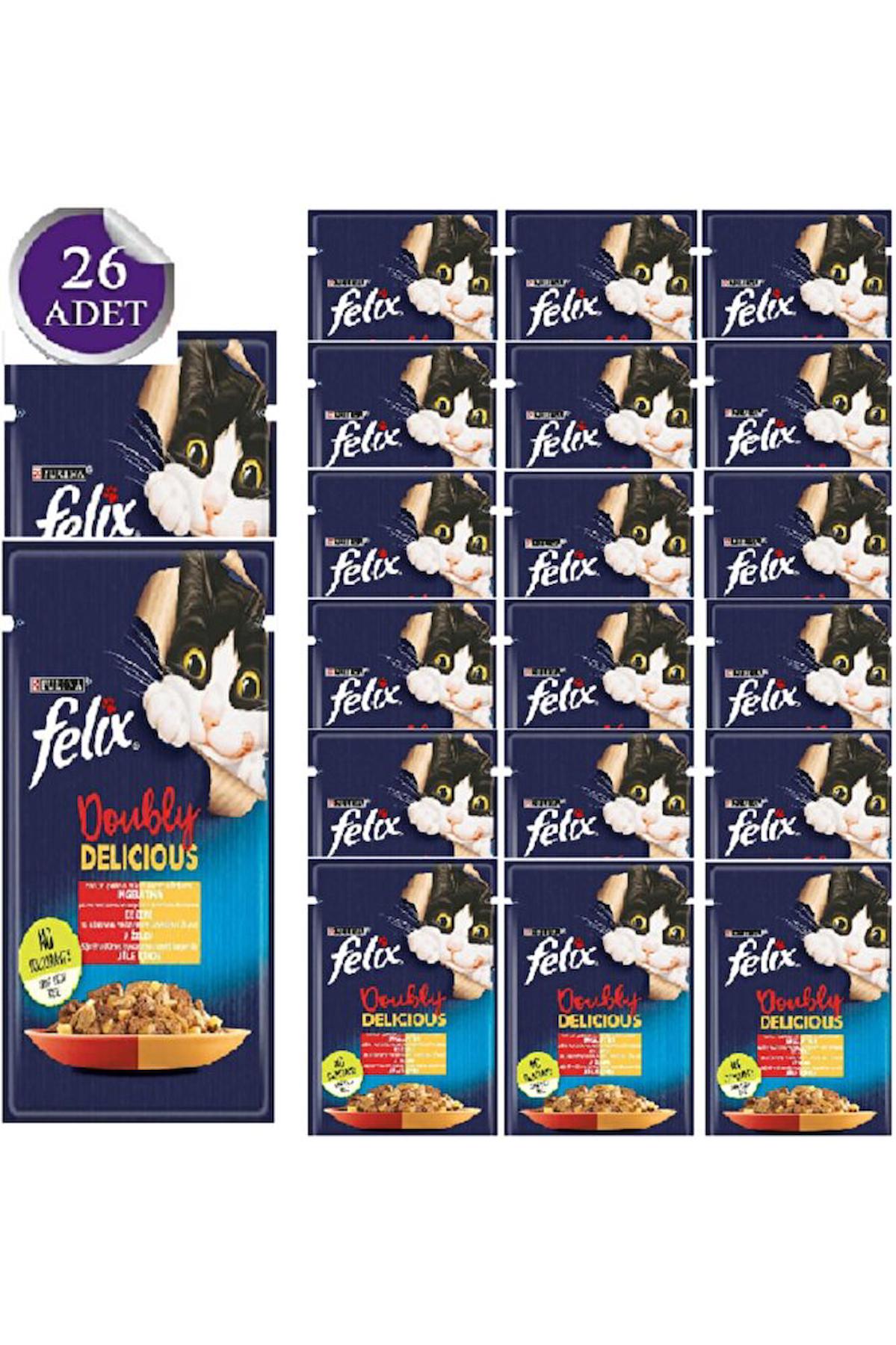 Felix Doubly Delicious Tavuklu ve Sığır Etli Yetişkin Yaş Kedi Maması 26x85 gr