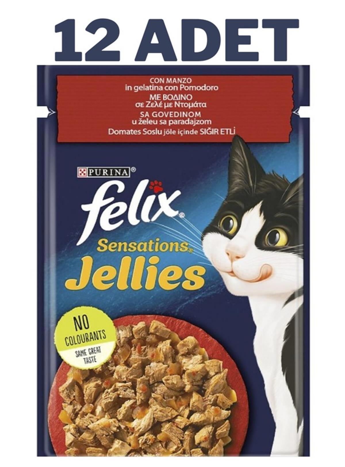 Felix Sensations Jellies Sığır Etli Yetişkin Yaş Kedi Maması 12x85 gr
