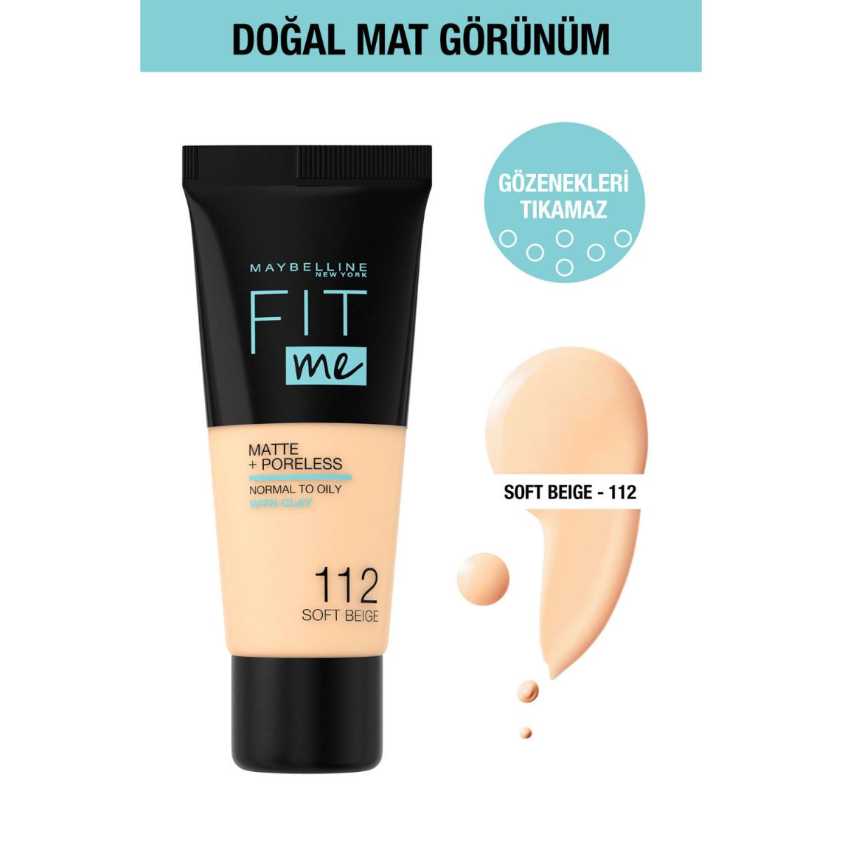 Maybelline New York Fit Me Matte + Poreless 112 Soft Beige Likit Tüp Fondöten 30 ml