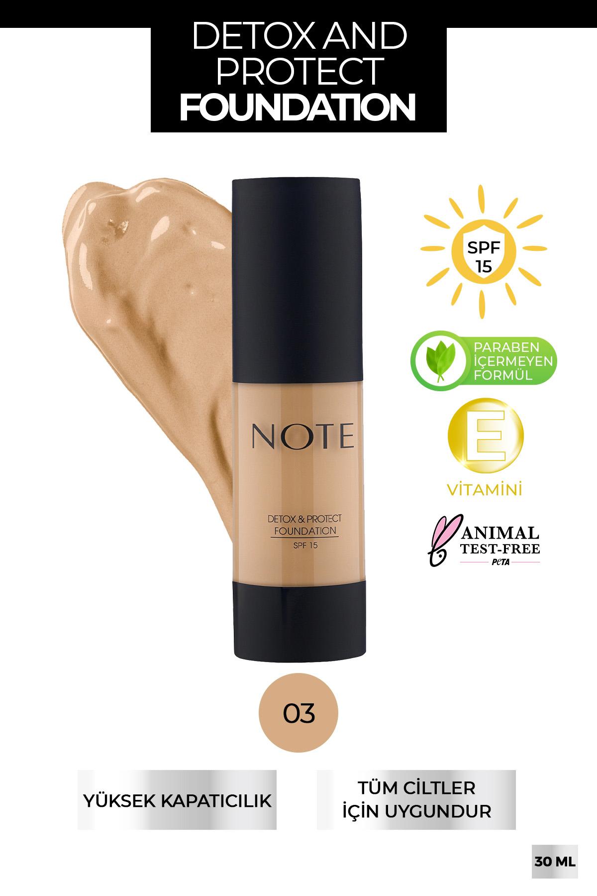 Note Detox & Protect 03 Medium Beige Güneş Koruyuculu Likit Tüp Fondöten 30 ml