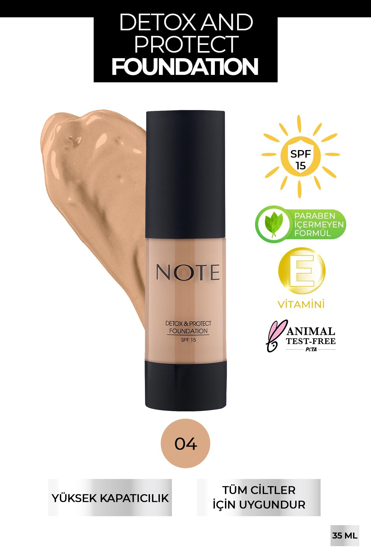 Note Detox & Protect 04 Sand Güneş Koruyuculu Likit Tüp Fondöten 30 ml