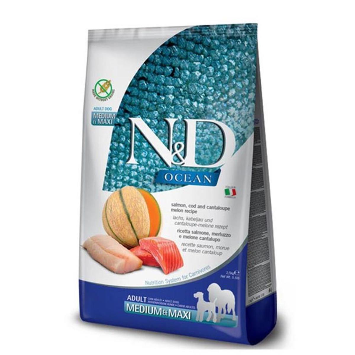 N&D Ocean Balıklı ve Kavunlu Büyük ve Orta Irk Yetişkin Kuru Köpek Maması 2.5 kg