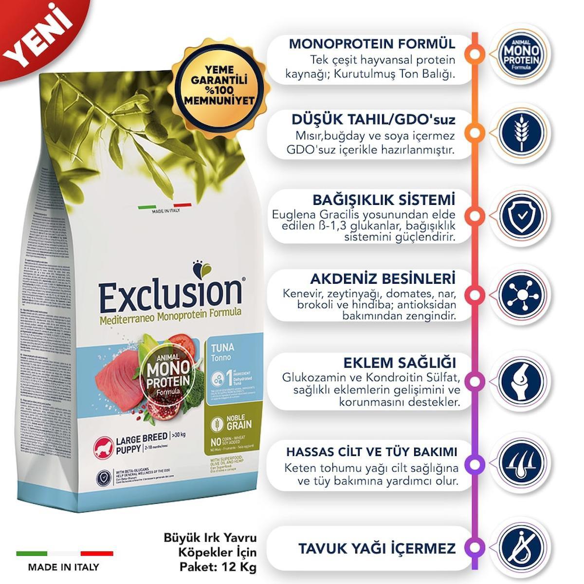 Exclusion Monoprotein Balıklı ve Narlı Büyük Irk Yavru Kuru Köpek Maması 12 kg