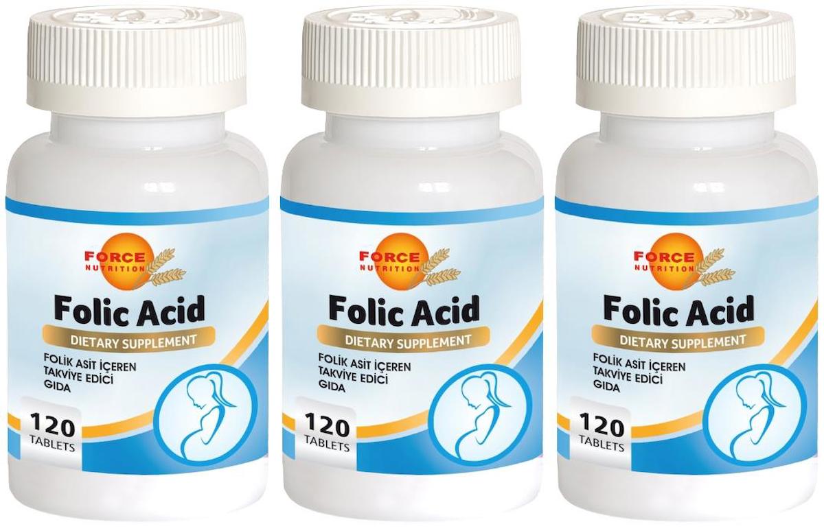 Force Nutrition Folic Acid Aromasız Kadın Vitamin 3x120 Tablet