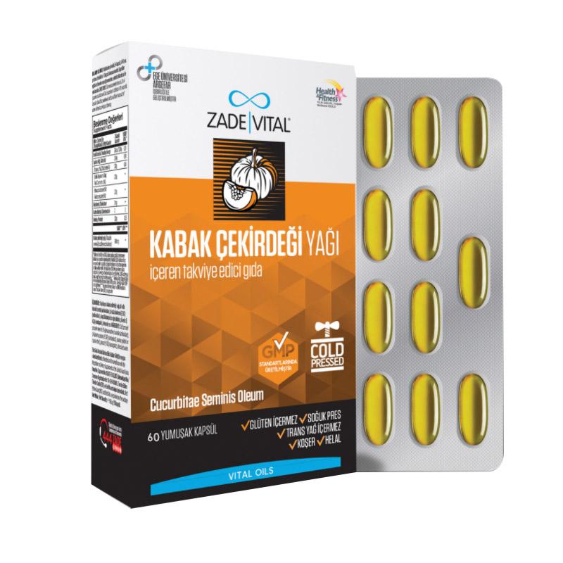 Zade Vital Kabak Çekirdeği Yağı Aromalı Yetişkin Bitkisel Besin Desteği 60 Kapsül