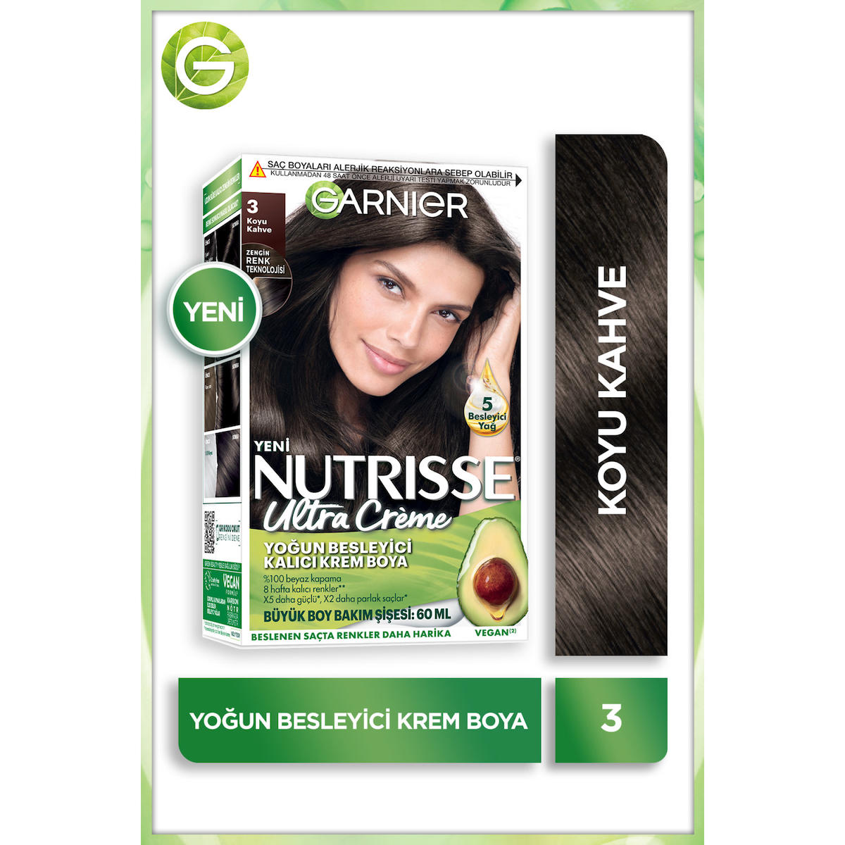 Garnier 3 Koyu Kahve Vegan Krem Saç Boyası 60 ml
