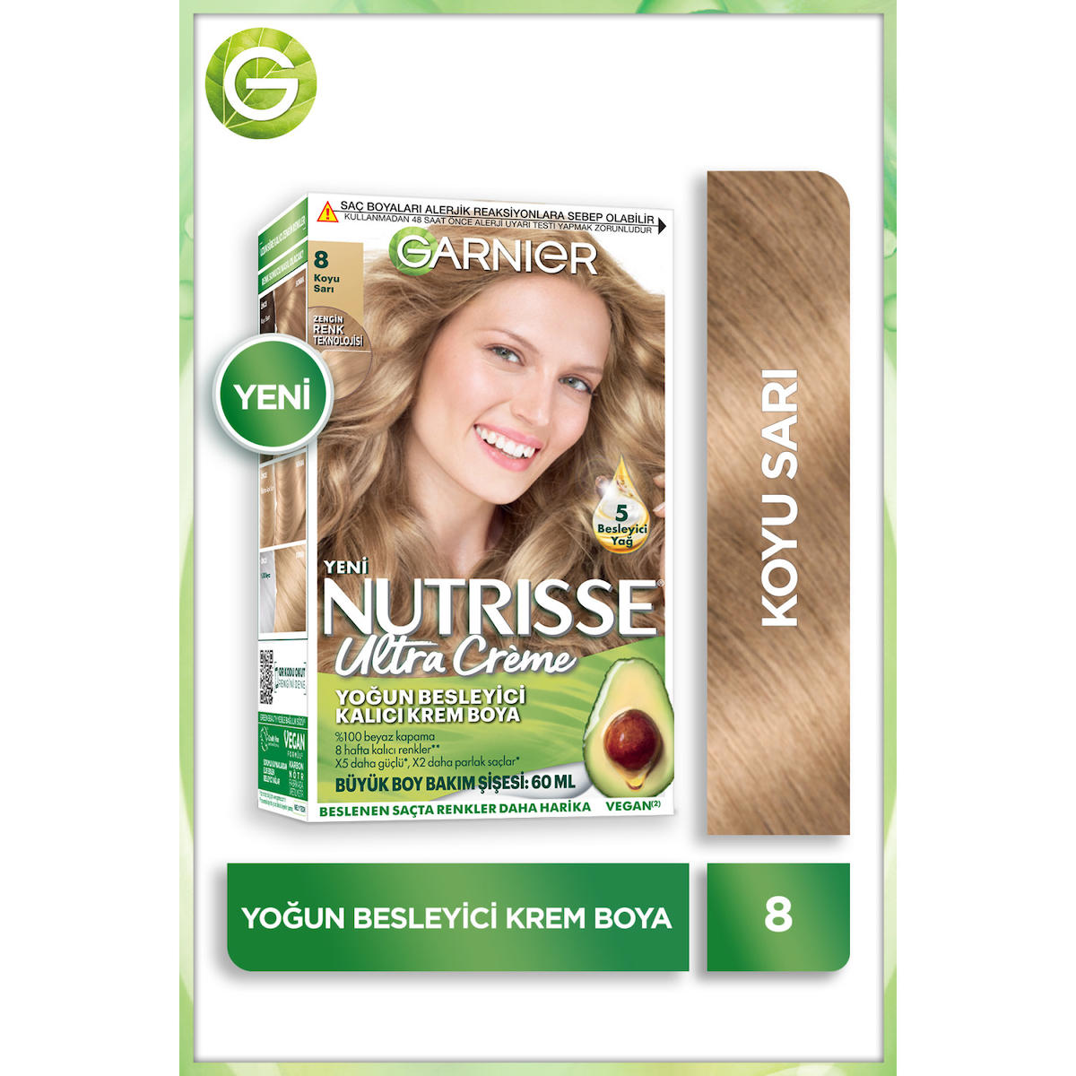 Garnier 8 Koyu Sarı Vegan Krem Saç Boyası 60 ml
