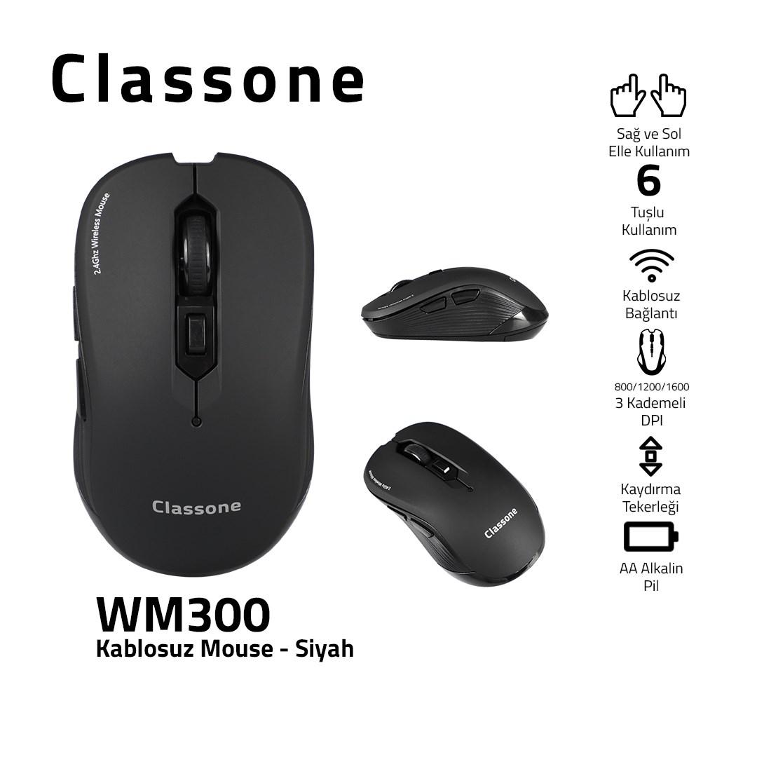 Classone WM300 Makrolu Kablosuz Siyah Optik Mouse