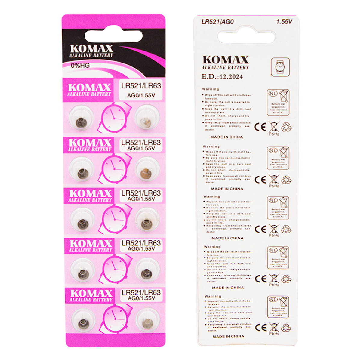 Komax LR521LR63 1.55 V Alkalin Düğme Pil 10'lu