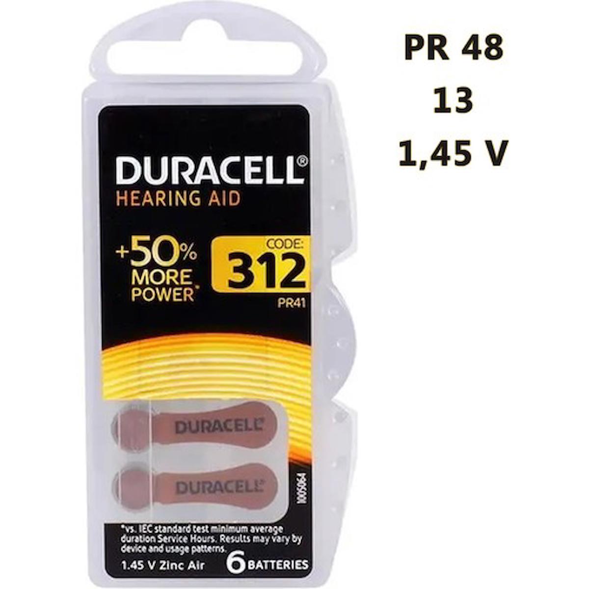 Duracell 312 1.45 V Çinko Düğme Pil 6'lı