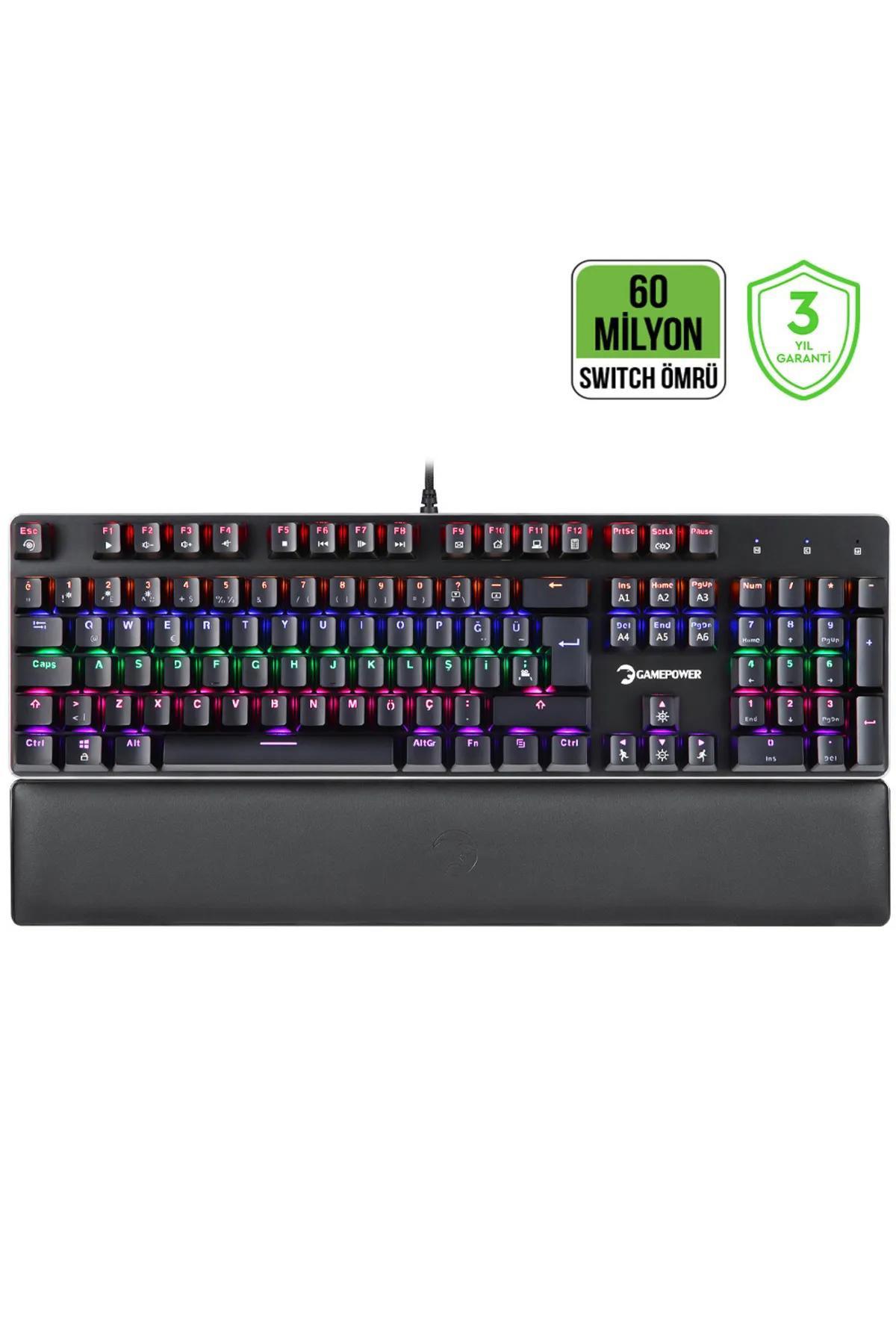 Gamepower Ogre Rainbow Türkçe Q 104 Tuşlu Blue Switch Kablolu Siyah Mekanik Gaming Klavye